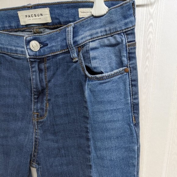 Pacsun Jeans Women 25 Two-Tone Denim High Rise Raw Hem Ankle Jeggings L - Picture 4 of 11
